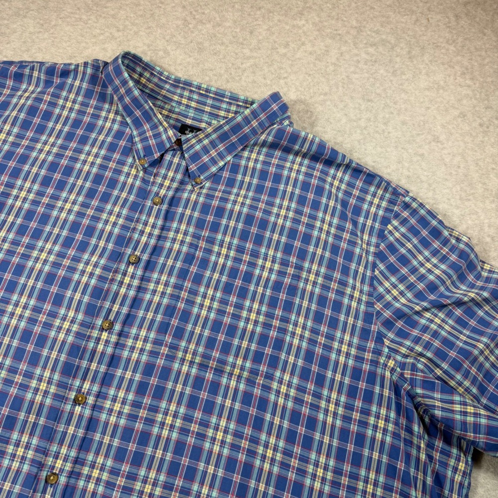 Harbor Bay Button Down Mens 6XL Blue Plaid Short Sleeve Cotton Blend